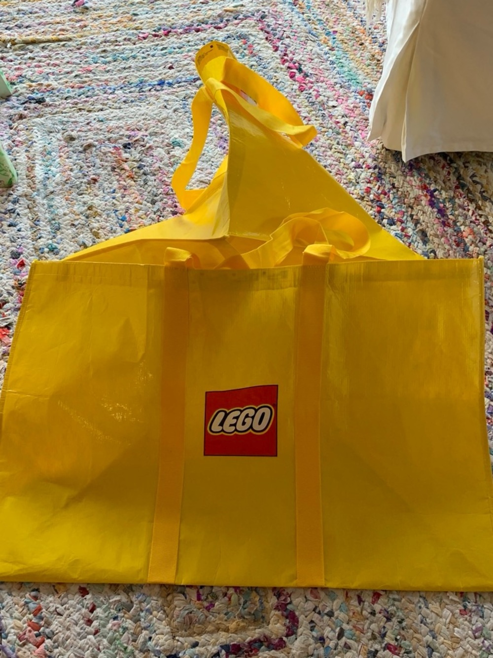 Monster Large 30x19x22 Yellow LEGO reusable shopping tote bag; heavy plastic